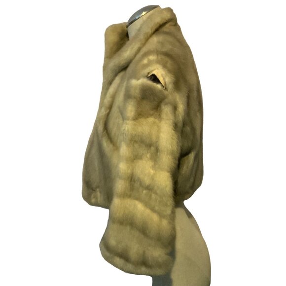 Vintage Mink Fur Bolero Jacket With Silk Lining In Light Brown - Picture 2 of 5